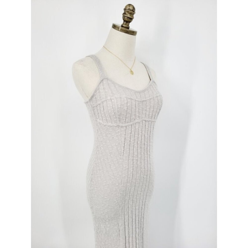 Free People Knit Bodycon Dress Sleeveless Midi Stretch Sweater Ivory Medium